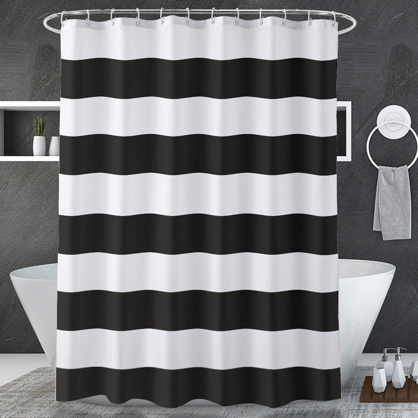 Classic Stripes | Shower Curtain with Weighted Corners & Reinforced Grommets | Elegant Design for a Relaxing Bathroom 9