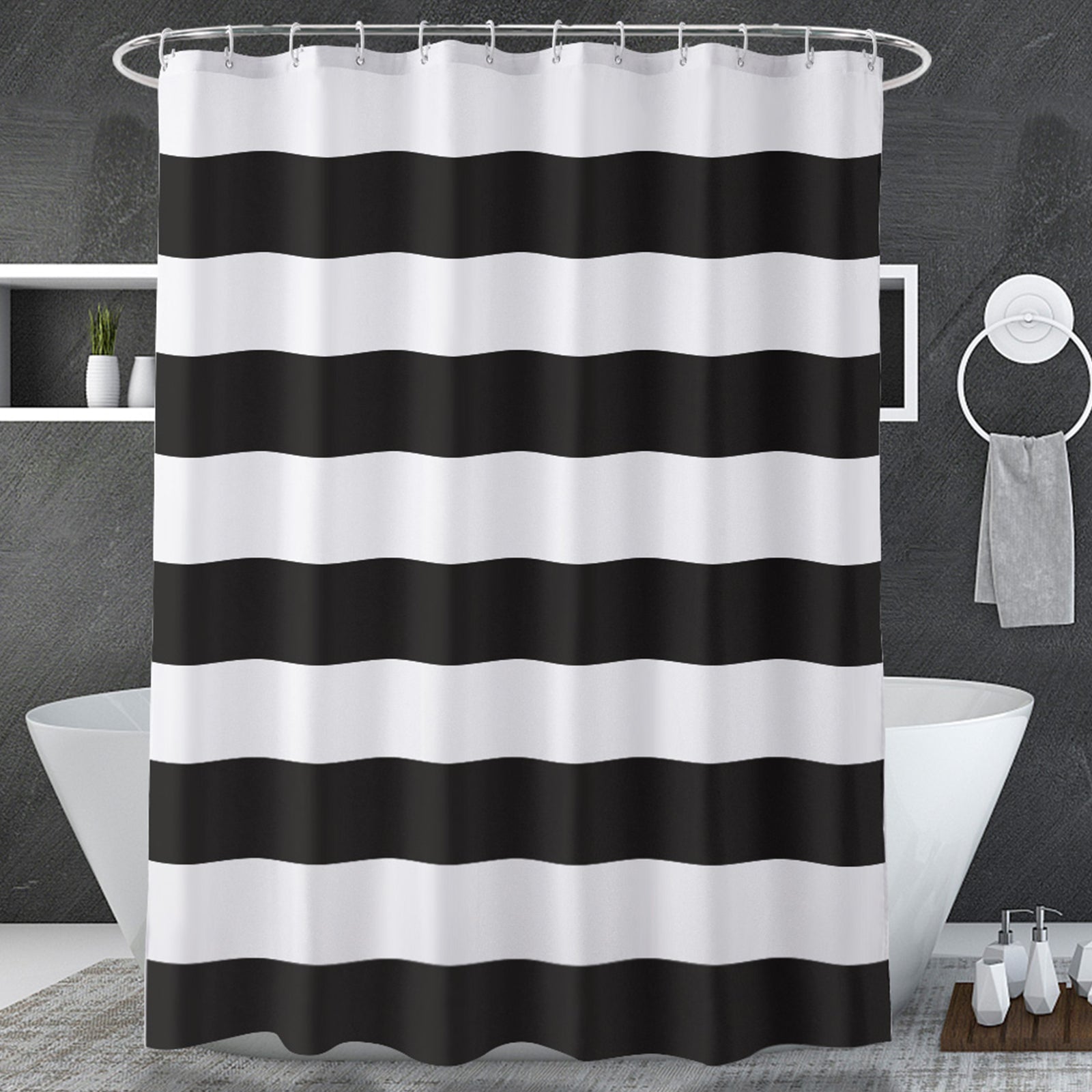 Classic Stripes | Shower Curtain with Weighted Corners & Reinforced Grommets | Elegant Design for a Relaxing Bathroom 9