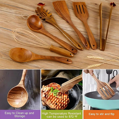 Cooking Utensils Set 7 Pieces Wooden Non-Stick Durable Kitchen Tools 1