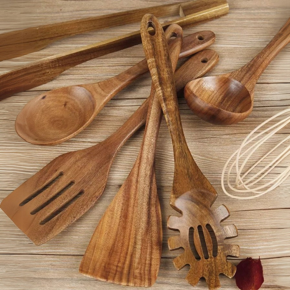 Cooking Utensils Set 7 Pieces Wooden Non-Stick Durable Kitchen Tools 4
