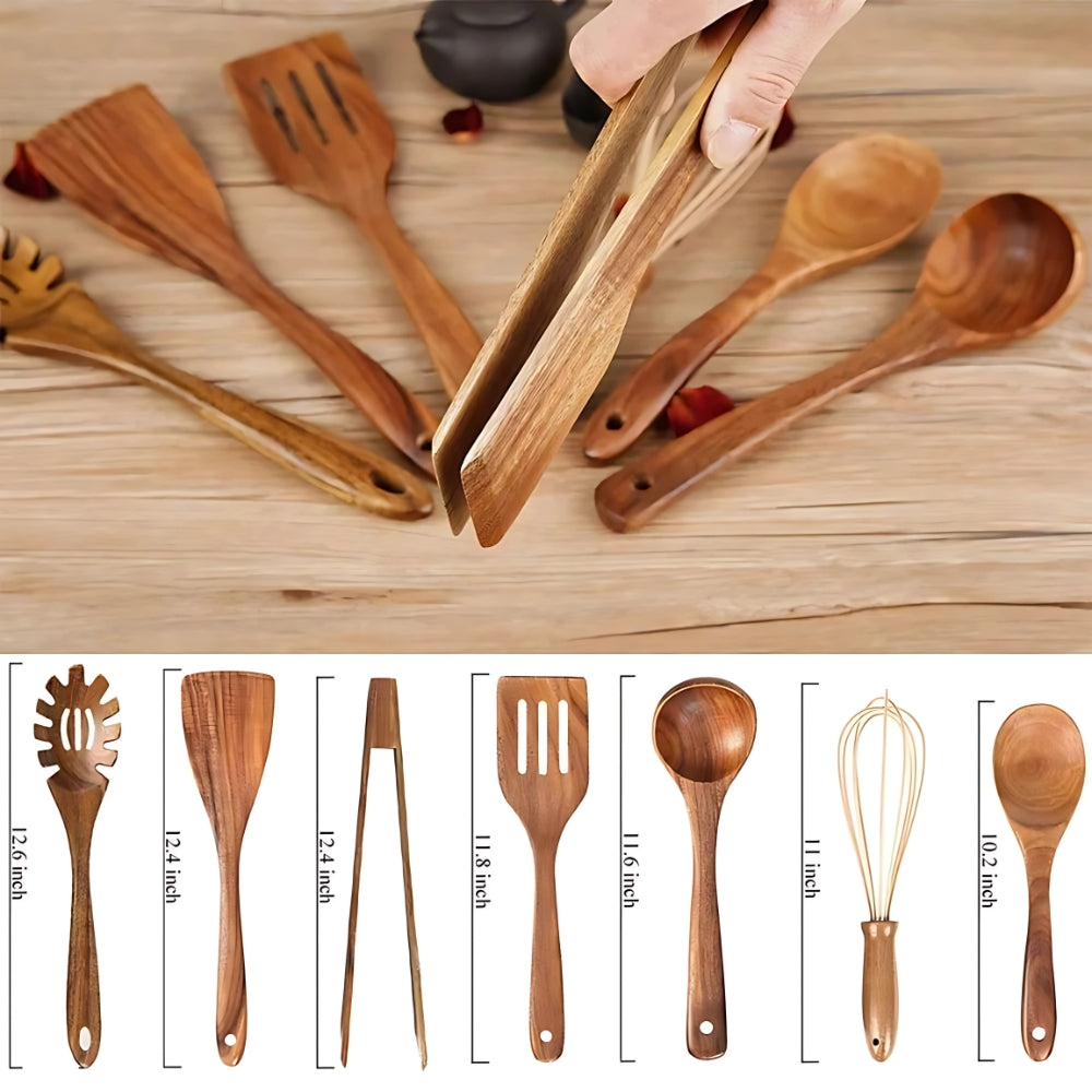 Cooking Utensils Set 7 Pieces Wooden Non-Stick Durable Kitchen Tools 5