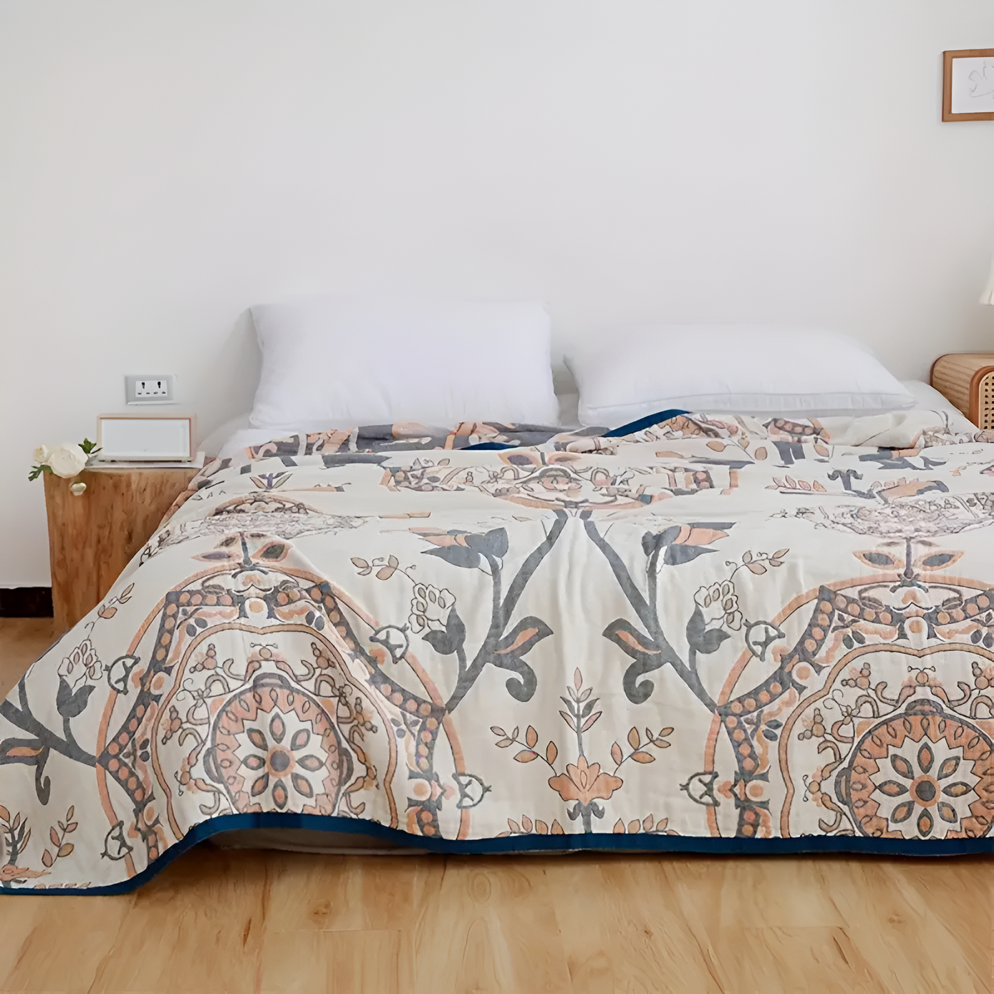 Cotton Blanket Queen | Floral Design | Year-Round Comfort & Versatility 0