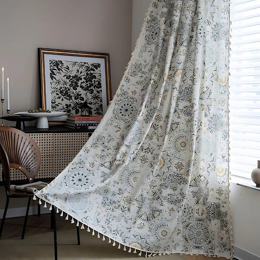 Curtain Light Filtering Floral Design Tassel for Living Room Decor 0