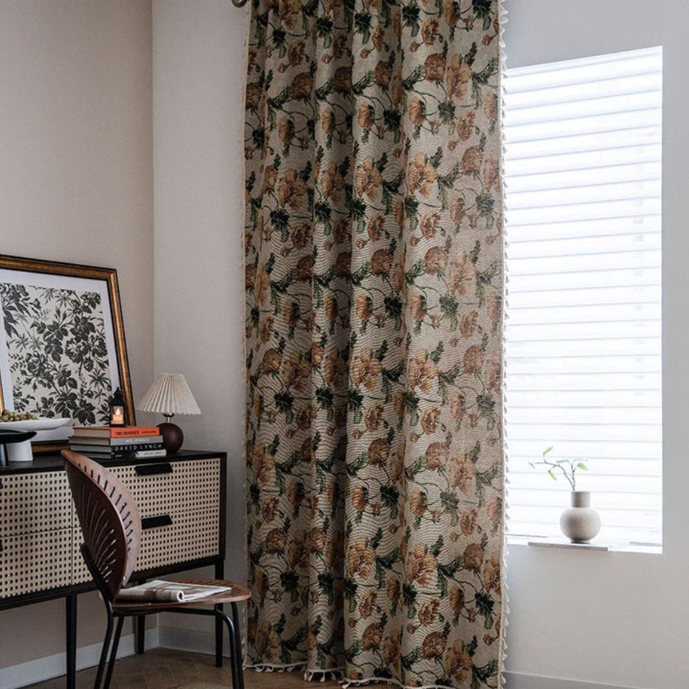 Curtain Light Filtering Microfiber Blend Floral Design for Privacy 0