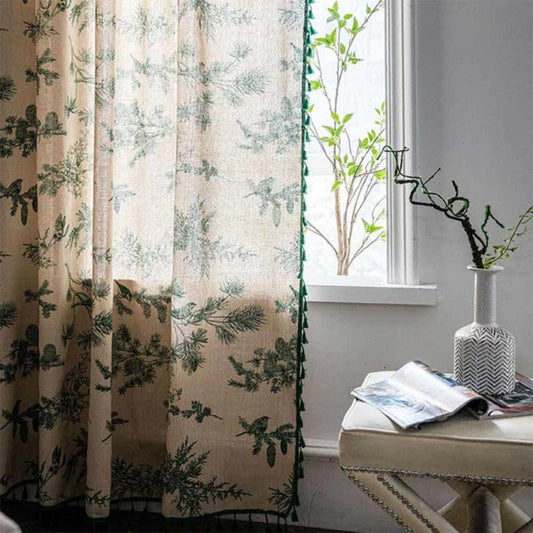 Curtain Linen Bird Pattern Semi-Blackout for Living Room Decor 0