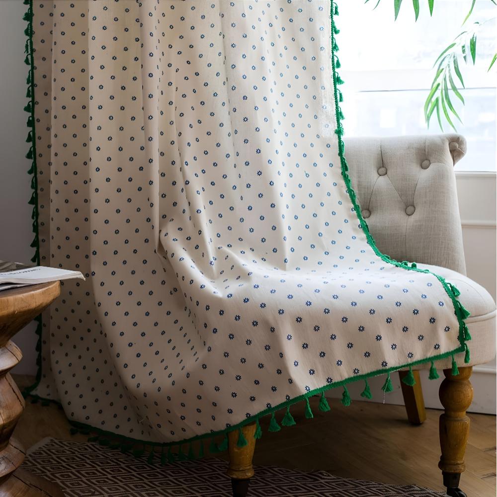 Curtain Semi-Sheer Cotton-Linen with Tassels for Cozy Decor 0