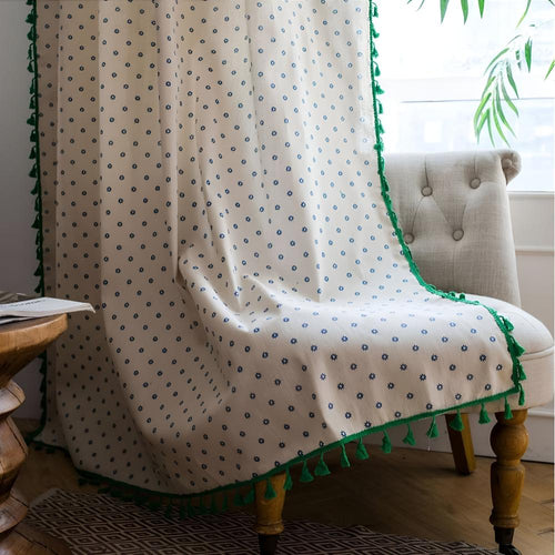 Curtain Semi-Sheer Cotton-Linen with Tassels for Cozy Decor 0