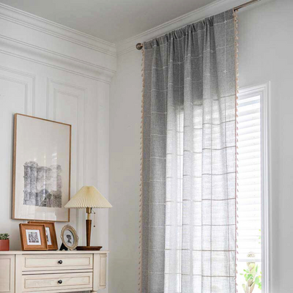 Curtains Semi Blackout Drapes Cotton Blend Boho Plaid Design 0