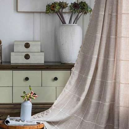Curtains Semi Blackout Drapes Cotton Blend Boho Plaid Design 1