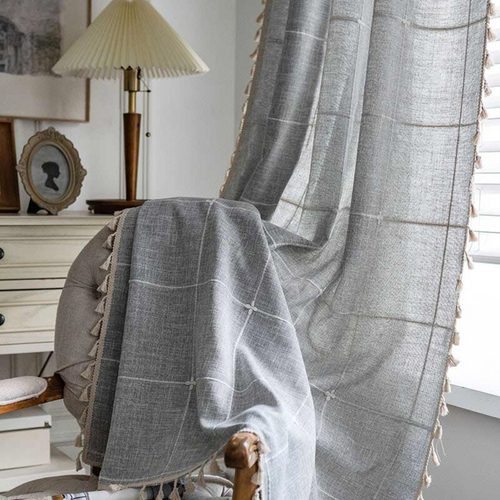 Curtains Semi Blackout Drapes Cotton Blend Boho Plaid Design 2