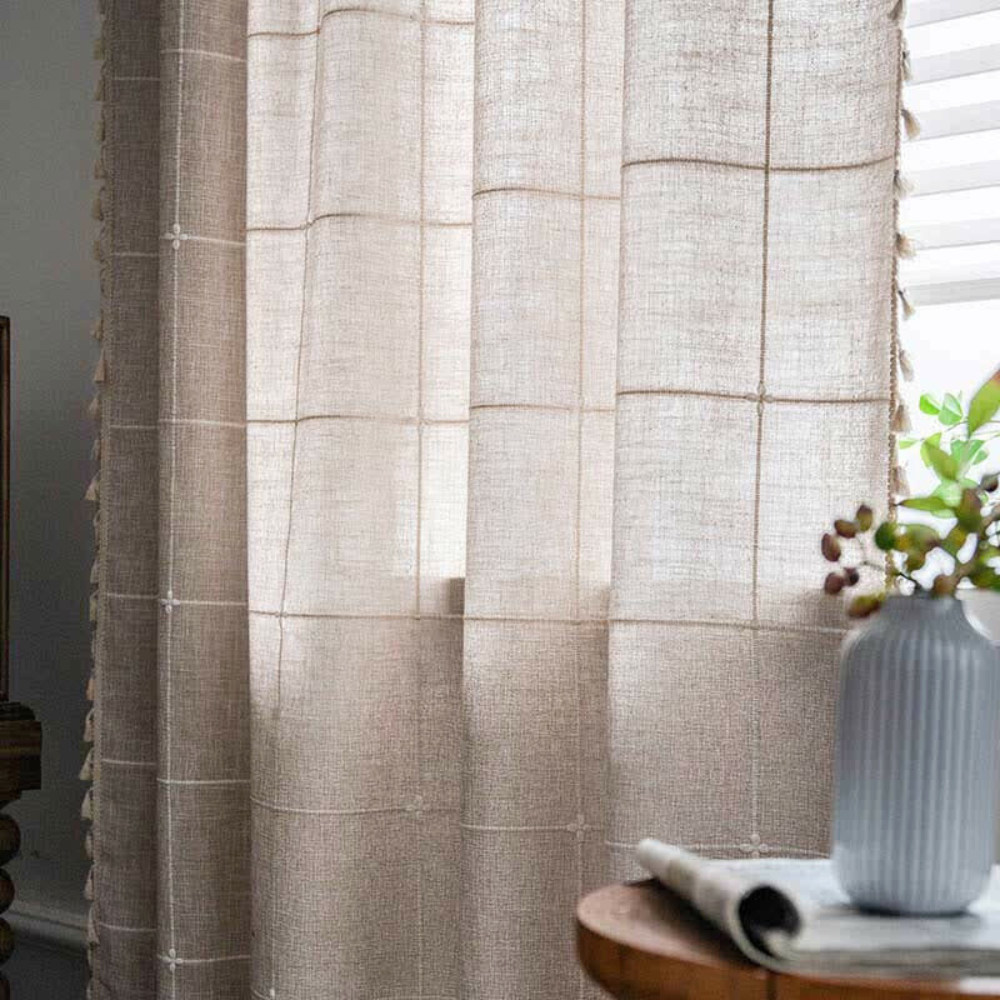 Curtains Semi Blackout Drapes Cotton Blend Boho Plaid Design 5