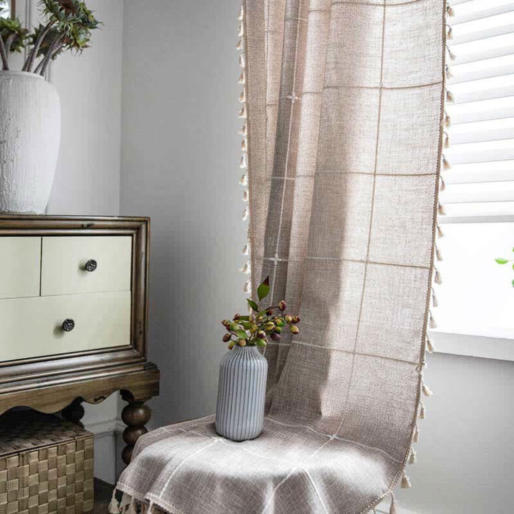 Curtains Semi Blackout Drapes Cotton Blend Boho Plaid Design 7