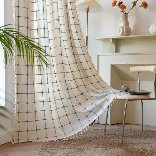Curtains for Living Room Semi-Blackout Turquoise Embroidery Style 0