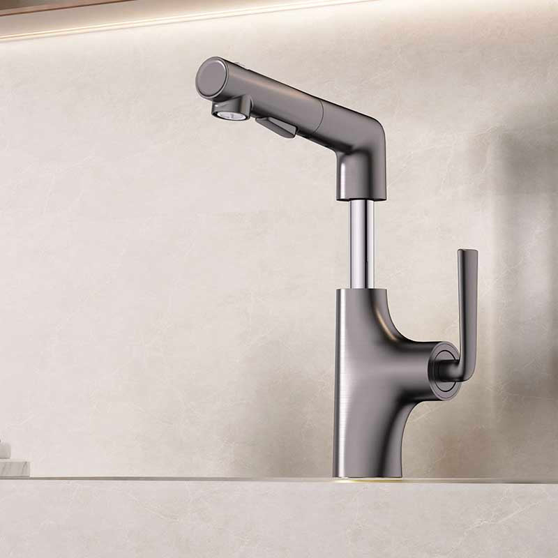Elegant Brass Kitchen Faucet with Sprayer | Adjustable Height Pull-Out Basin Faucet 3