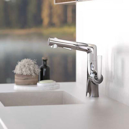 Elegant Brass Kitchen Faucet with Sprayer | Adjustable Height Pull-Out Basin Faucet 4