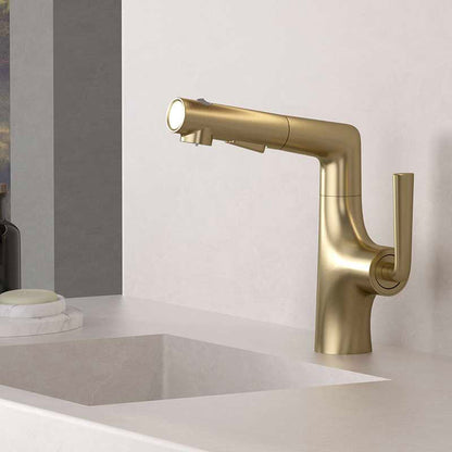 Elegant Brass Kitchen Faucet with Sprayer | Adjustable Height Pull-Out Basin Faucet 7