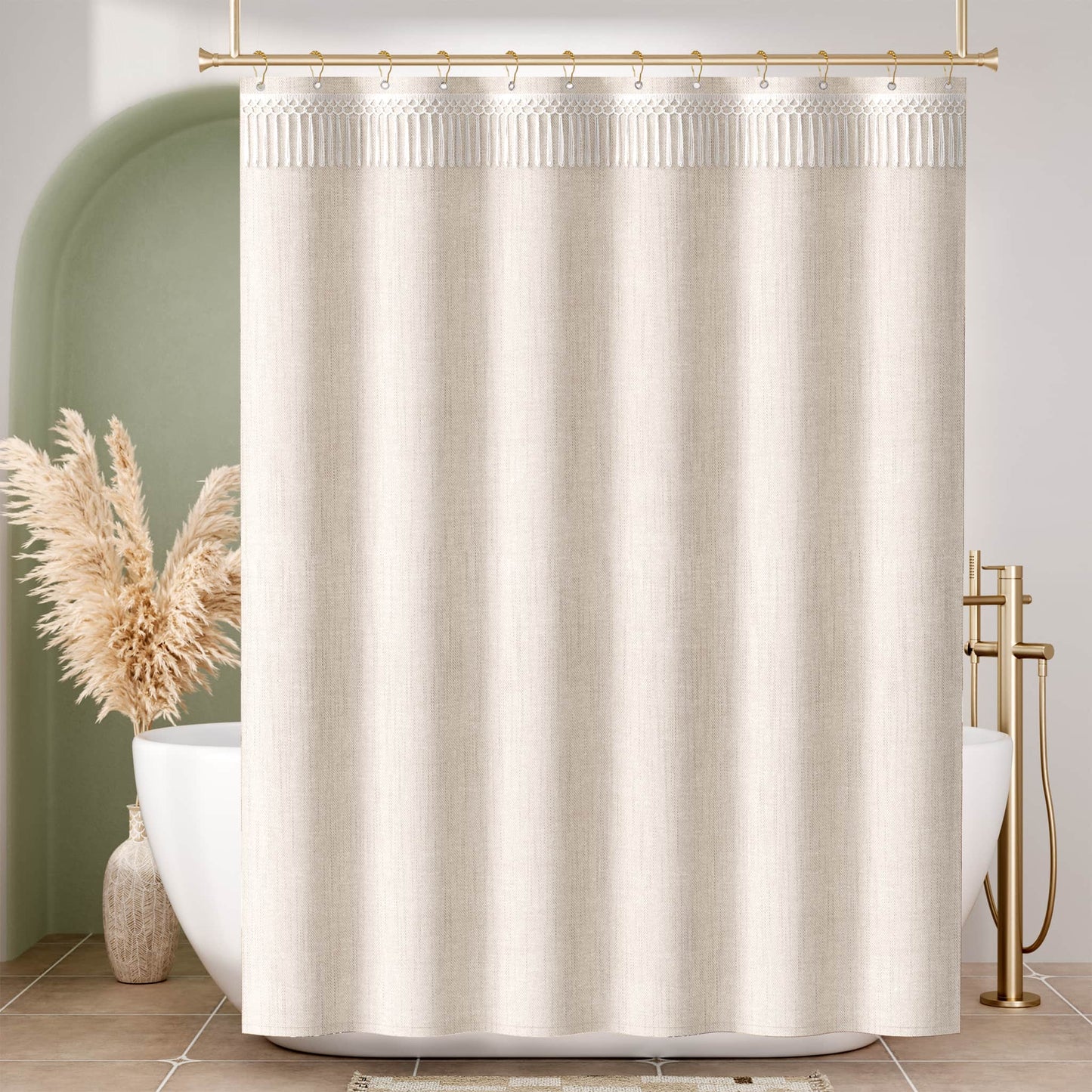 Elegant Farmhouse | Linen Shower Curtain with Tassel Accents | Soft Faux Linen for Stylish Bathroom Decor 1