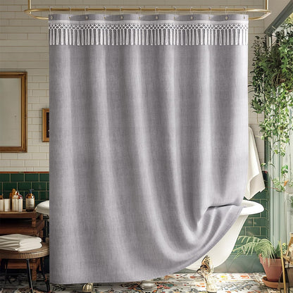 Elegant Farmhouse | Linen Shower Curtain with Tassel Accents | Soft Faux Linen for Stylish Bathroom Decor 10