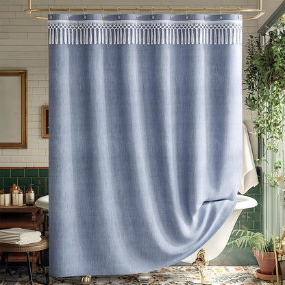 Elegant Farmhouse | Linen Shower Curtain with Tassel Accents | Soft Faux Linen for Stylish Bathroom Decor 11
