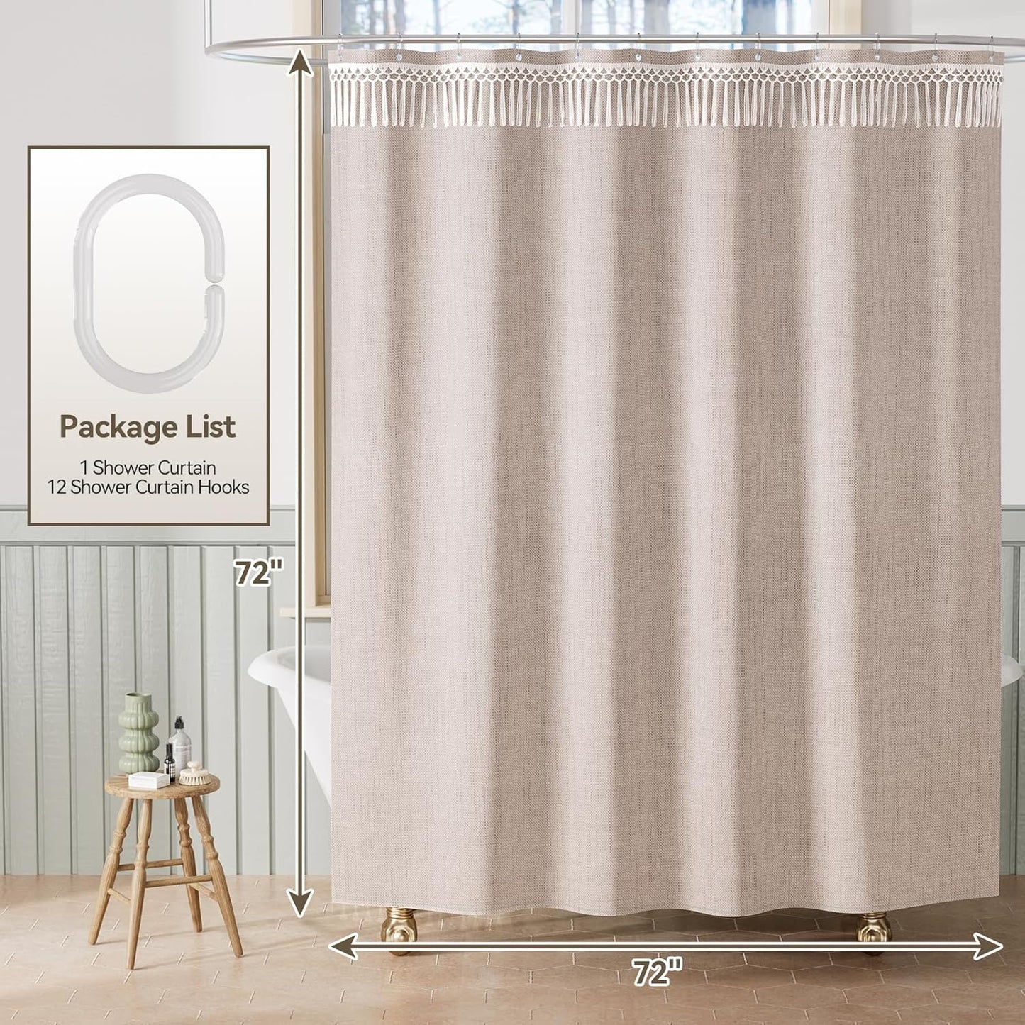 Elegant Farmhouse | Linen Shower Curtain with Tassel Accents | Soft Faux Linen for Stylish Bathroom Decor 2