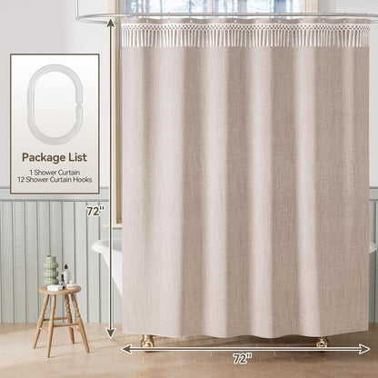 Elegant Farmhouse | Linen Shower Curtain with Tassel Accents | Soft Faux Linen for Stylish Bathroom Decor 2