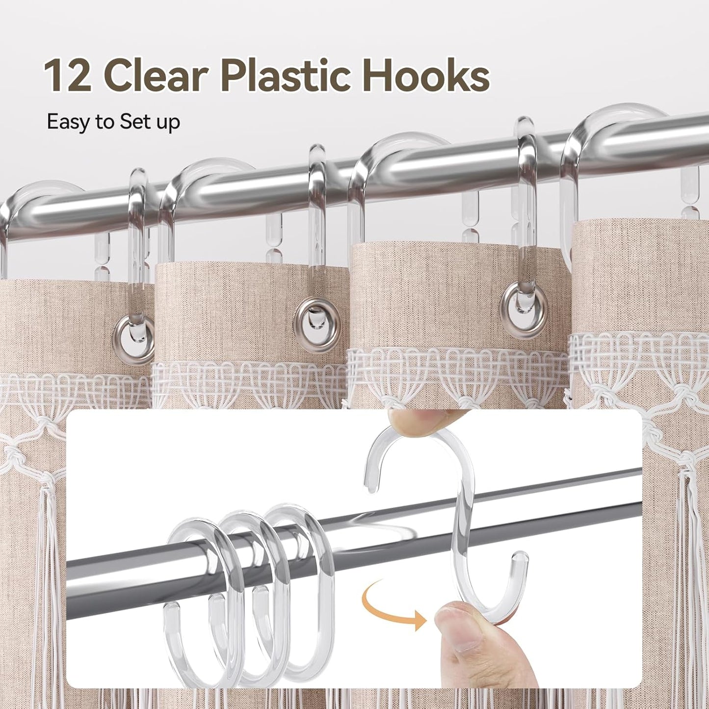 Elegant Farmhouse | Linen Shower Curtain with Tassel Accents | Soft Faux Linen for Stylish Bathroom Decor 5