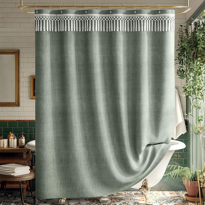 Elegant Farmhouse | Linen Shower Curtain with Tassel Accents | Soft Faux Linen for Stylish Bathroom Decor 9