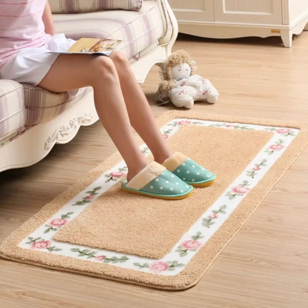 Elegant Floral Border Bath Mat | Quick-Dry Non-Slip Design for Safety and Comfort 5