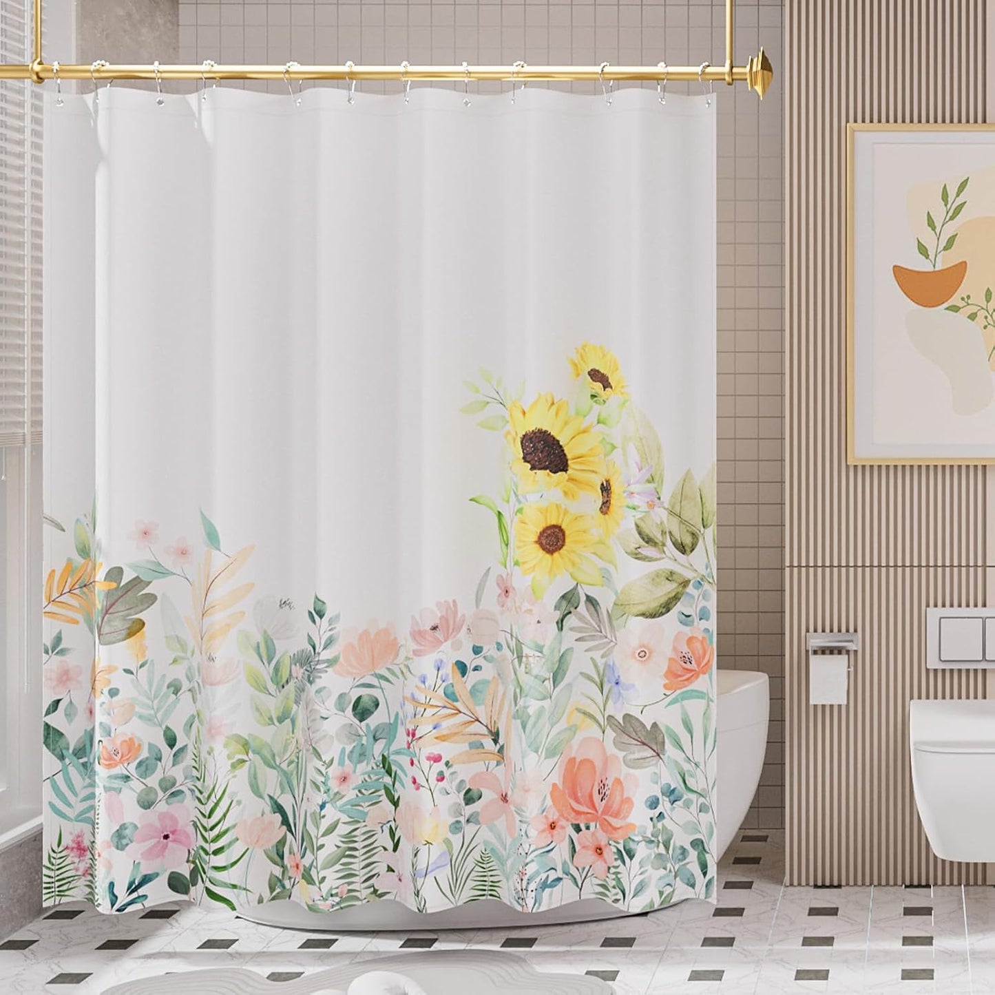Elegant Floral Shower Curtain Set with Weighted Hem & Rust-Resistant Rings for a Luxurious Bathroom Experience 0