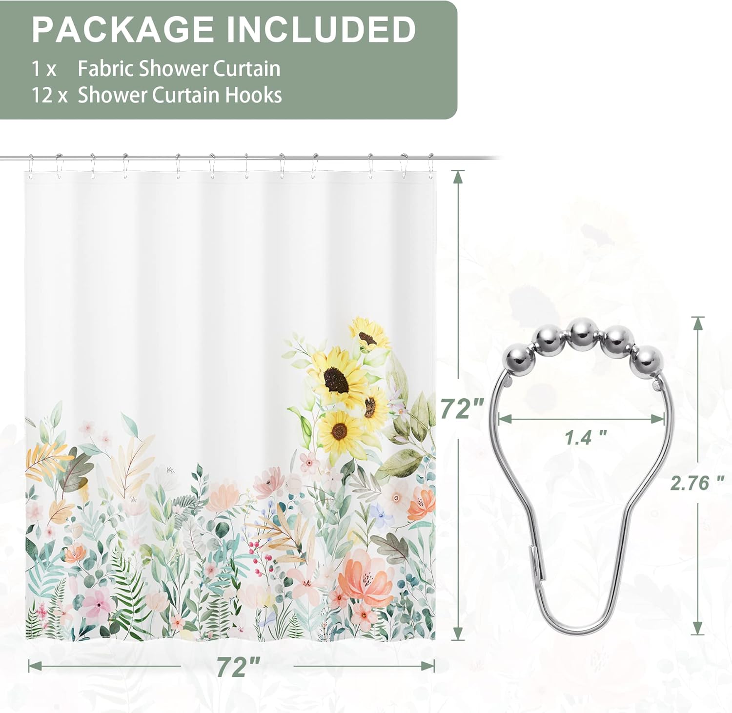 Elegant Floral Shower Curtain Set with Weighted Hem & Rust-Resistant Rings for a Luxurious Bathroom Experience 2