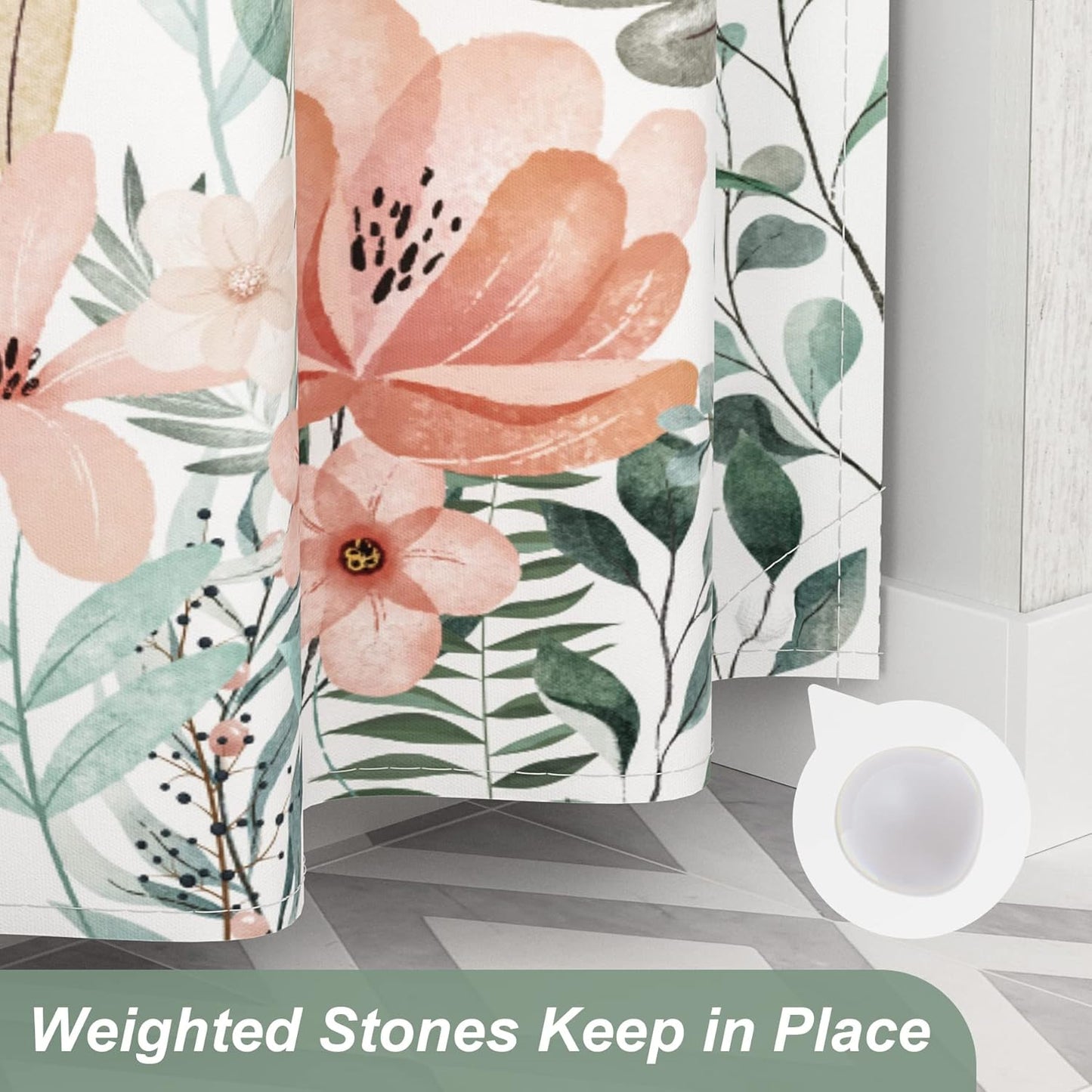 Elegant Floral Shower Curtain Set with Weighted Hem & Rust-Resistant Rings for a Luxurious Bathroom Experience 5