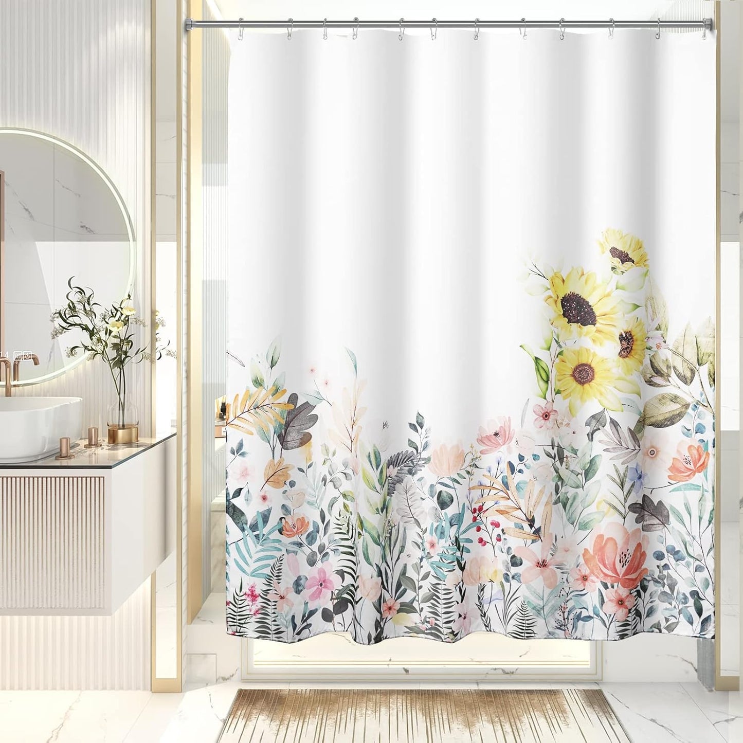 Elegant Floral Shower Curtain Set with Weighted Hem & Rust-Resistant Rings for a Luxurious Bathroom Experience 6