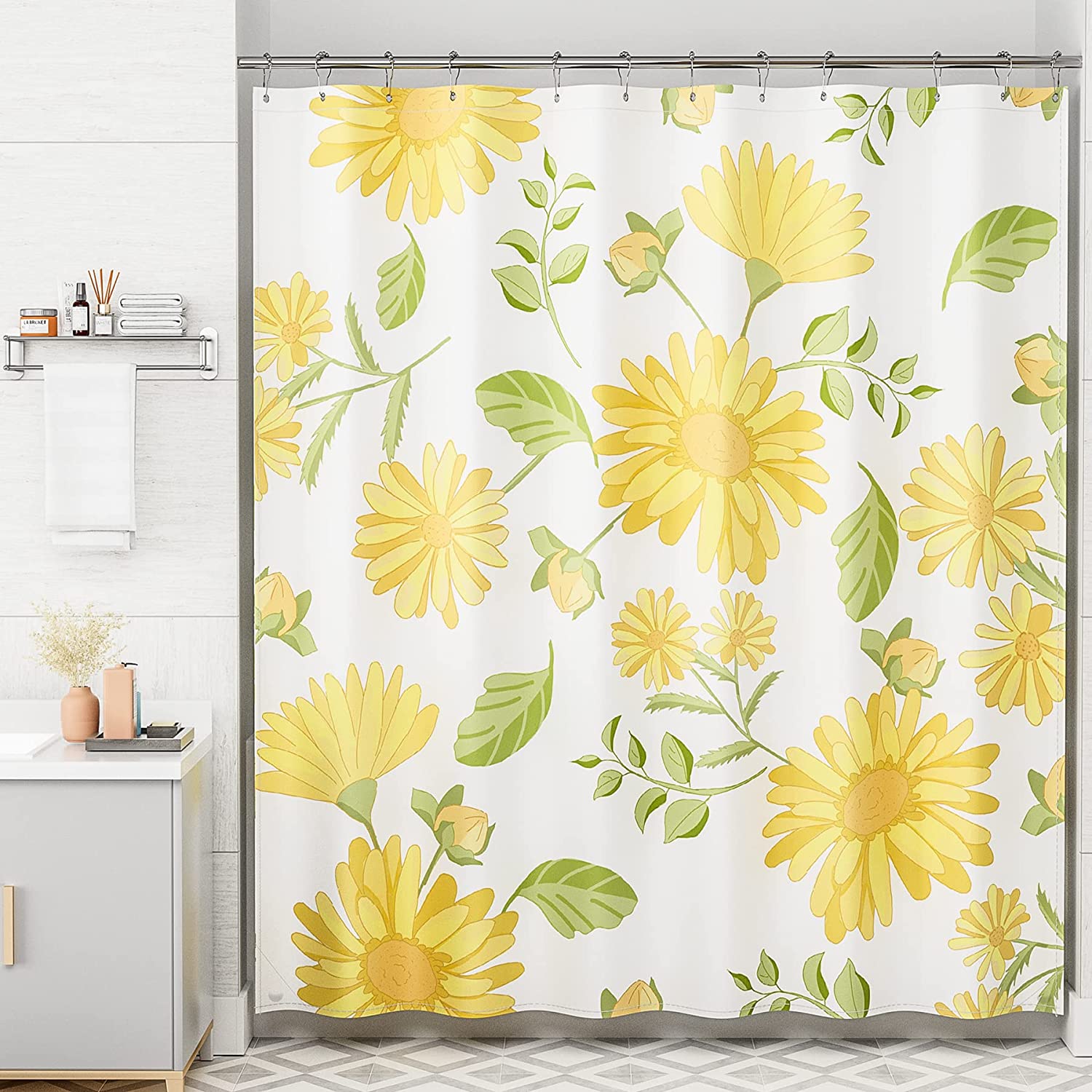 Elegant Floral Shower Curtain Set with Weighted Hem & Rust-Resistant Rings for a Luxurious Bathroom Experience 7
