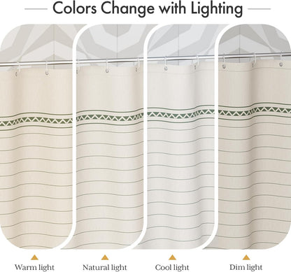 Elegant Home | Farmhouse Shower Curtain with Tassels & Stripe Design | Soft Faux Linen for Luxurious Bathroom Style 2
