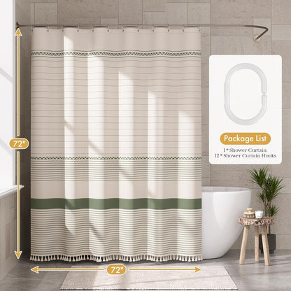Elegant Home | Farmhouse Shower Curtain with Tassels & Stripe Design | Soft Faux Linen for Luxurious Bathroom Style 3