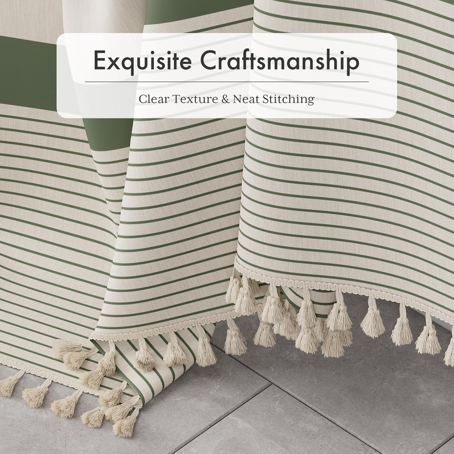 Elegant Home | Farmhouse Shower Curtain with Tassels & Stripe Design | Soft Faux Linen for Luxurious Bathroom Style 5