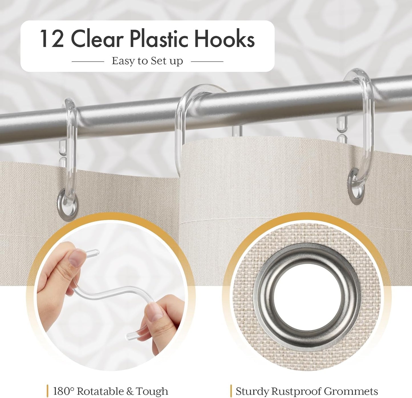Elegant Home | Farmhouse Shower Curtain with Tassels & Stripe Design | Soft Faux Linen for Luxurious Bathroom Style 6
