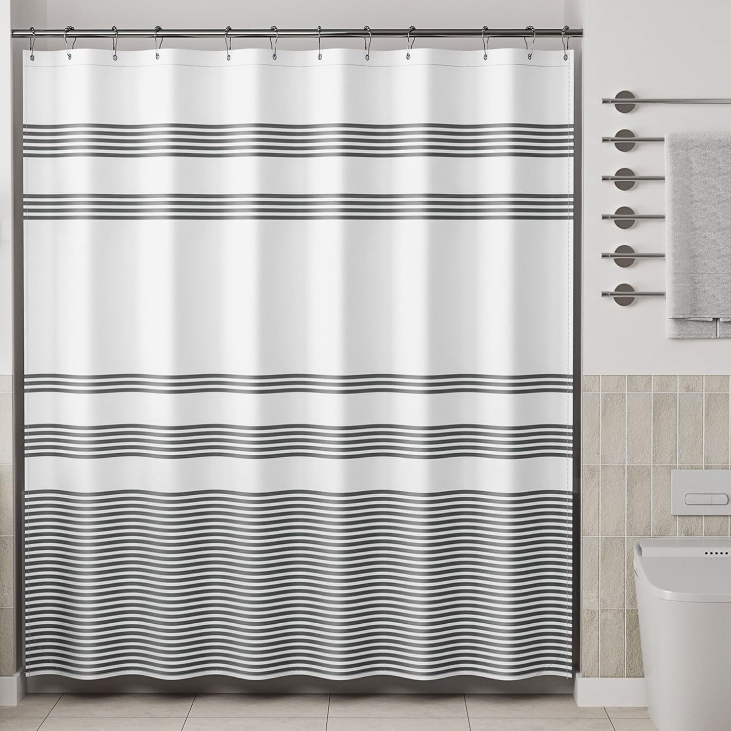 Elegant Stripe Shower Curtain with Unique Artwork & Rust-Resistant Rings for Luxurious Bathroom Decor 0
