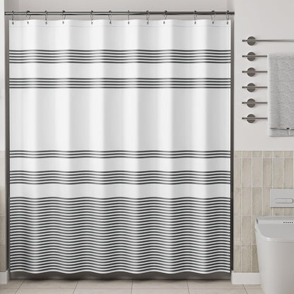 Elegant Stripe Shower Curtain with Unique Artwork & Rust-Resistant Rings for Luxurious Bathroom Decor 0