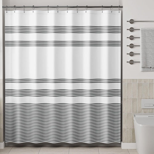 Elegant Stripe Shower Curtain with Unique Artwork & Rust-Resistant Rings for Luxurious Bathroom Decor 0