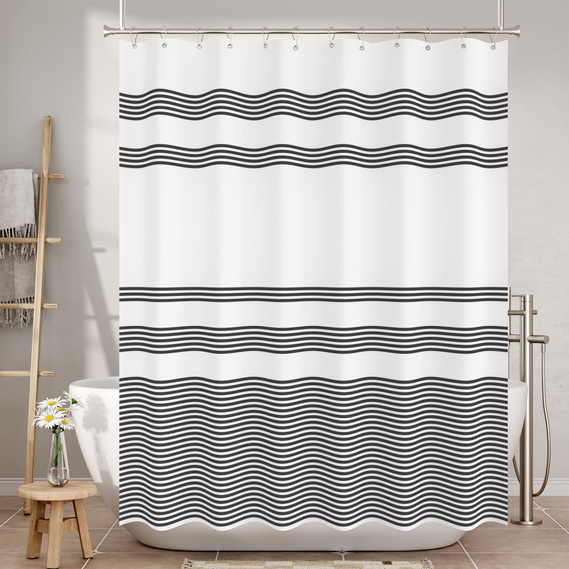 Elegant Stripe Shower Curtain with Unique Artwork & Rust-Resistant Rings for Luxurious Bathroom Decor 1