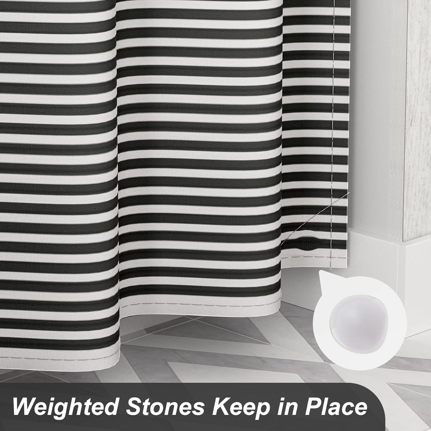Elegant Stripe Shower Curtain with Unique Artwork & Rust-Resistant Rings for Luxurious Bathroom Decor 6