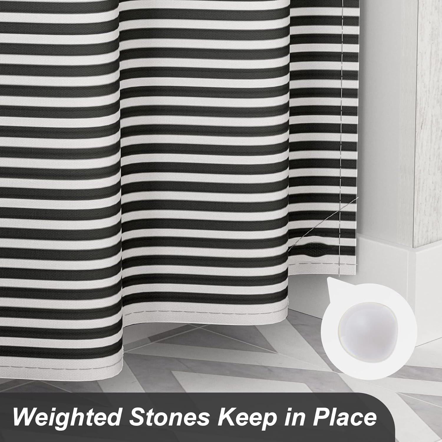 Elegant Stripe Shower Curtain with Unique Artwork & Rust-Resistant Rings for Luxurious Bathroom Decor 6