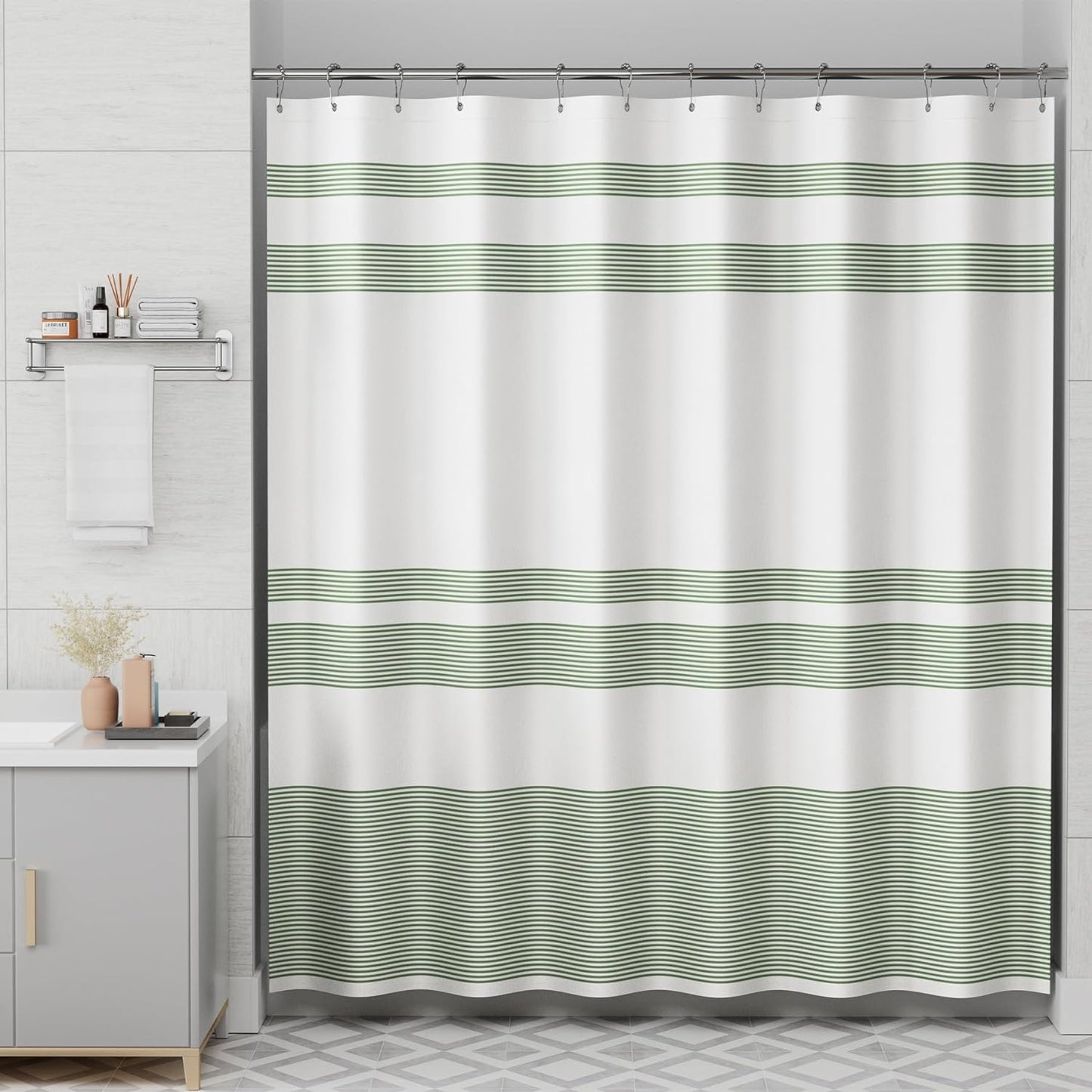 Elegant Stripe Shower Curtain with Unique Artwork & Rust-Resistant Rings for Luxurious Bathroom Decor 9