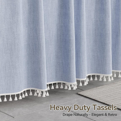 Farmhouse Shower Curtain | Colorful Faux Linen with Boho Tassel Accents | Stylish Bathroom Decor for a Chic Makeover 7