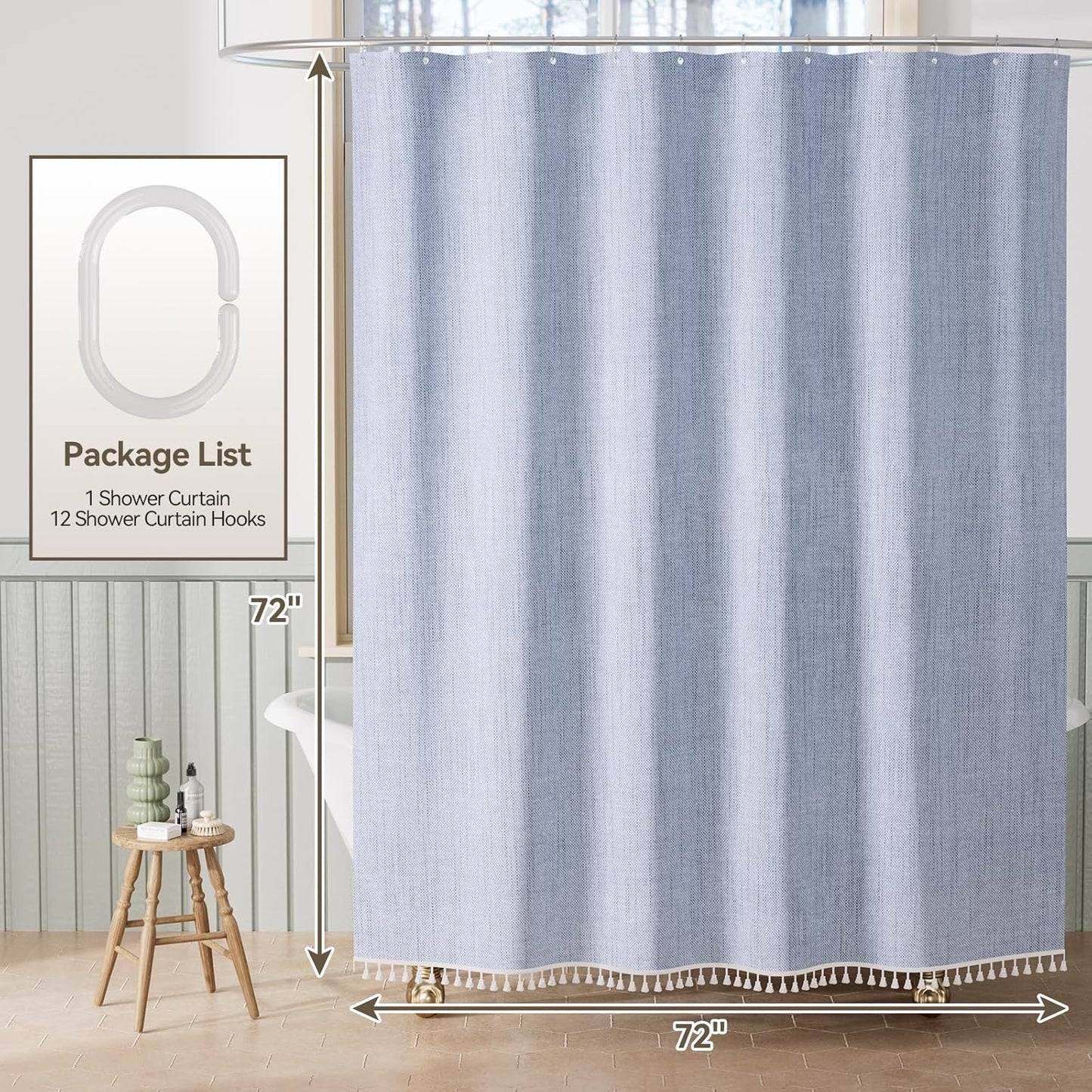 Farmhouse Shower Curtain | Colorful Faux Linen with Boho Tassel Accents | Stylish Bathroom Decor for a Chic Makeover 8
