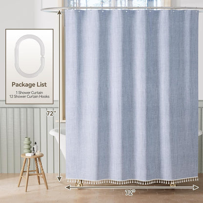 Farmhouse Shower Curtain | Colorful Faux Linen with Boho Tassel Accents | Stylish Bathroom Decor for a Chic Makeover 8