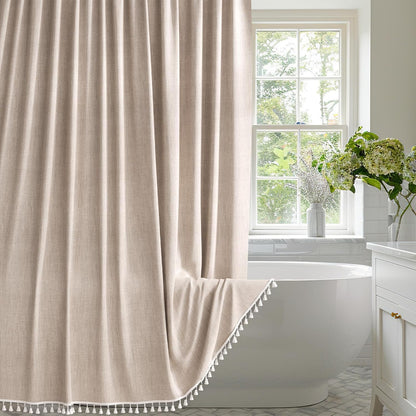 Farmhouse Shower Curtain | Colorful Faux Linen with Boho Tassel Accents | Stylish Bathroom Decor for a Chic Makeover 9