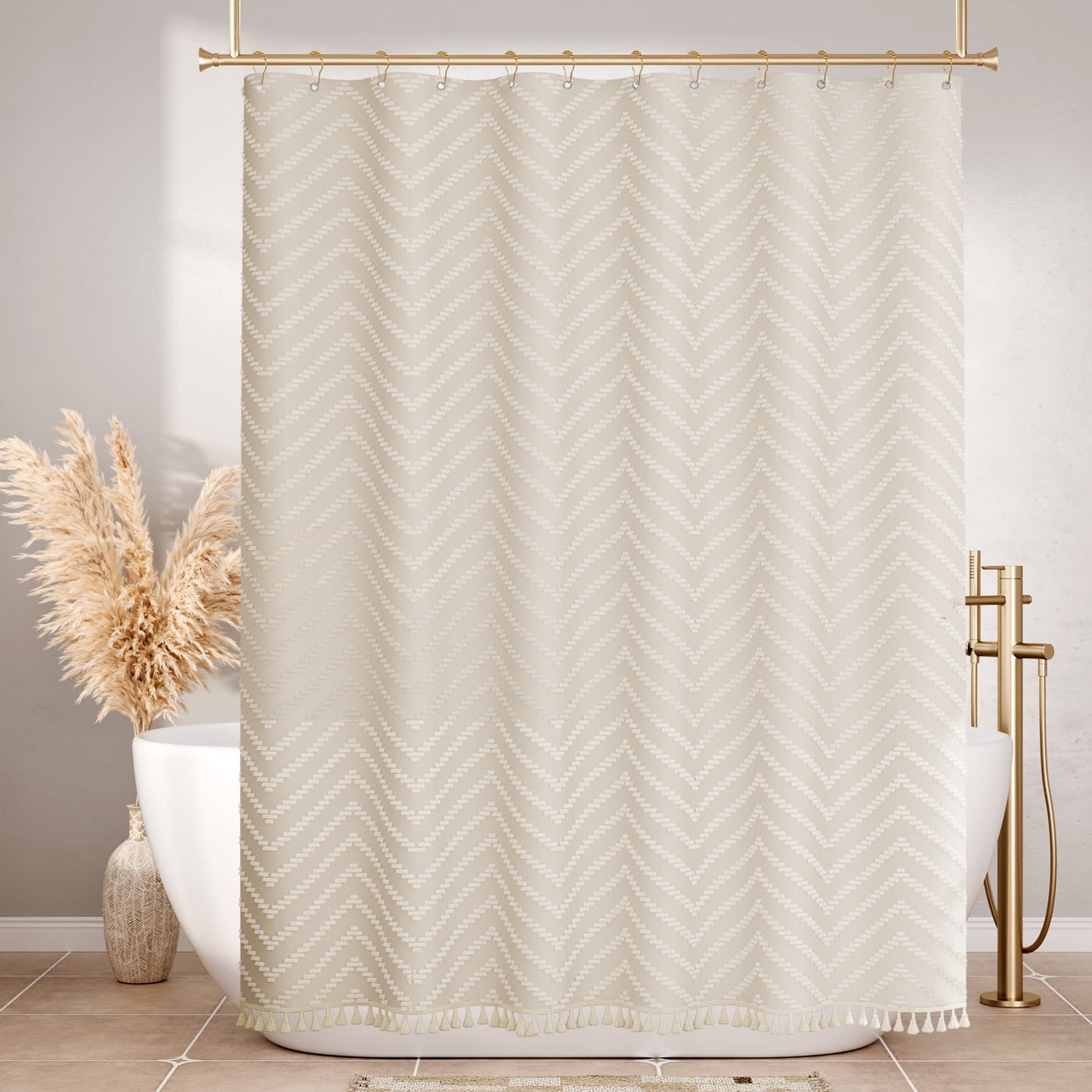 Farmhouse Shower Curtain with Tassel Accents & Tufted Design | Boho Chic Bathroom Decor for Stylish Makeover 1