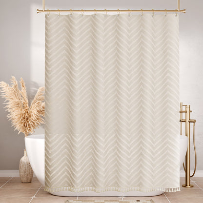 Farmhouse Shower Curtain with Tassel Accents & Tufted Design | Boho Chic Bathroom Decor for Stylish Makeover 1